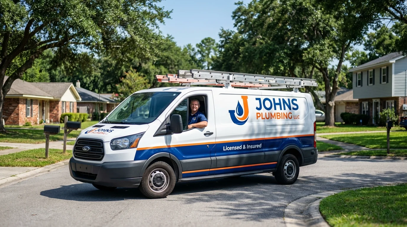 Johns Plumbing LLC service van in Jeffersonville, OH