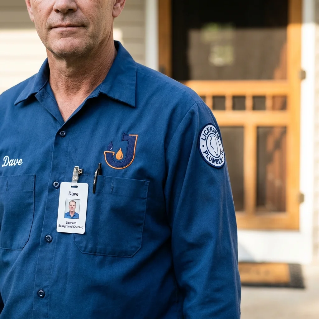 Licensed plumber showing ID badge in Jeffersonville, OH