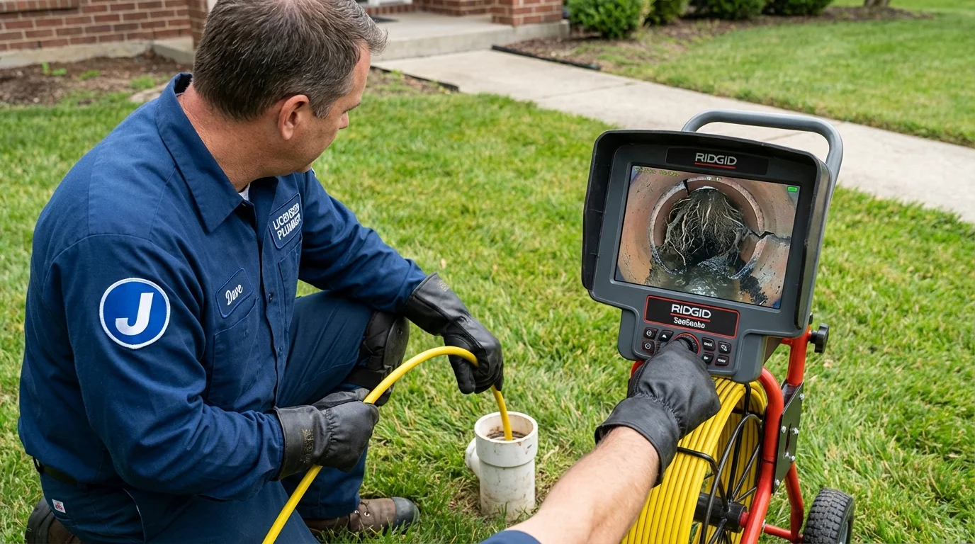 Sewer camera inspection being performed by Johns Plumbing LLC in Jeffersonville