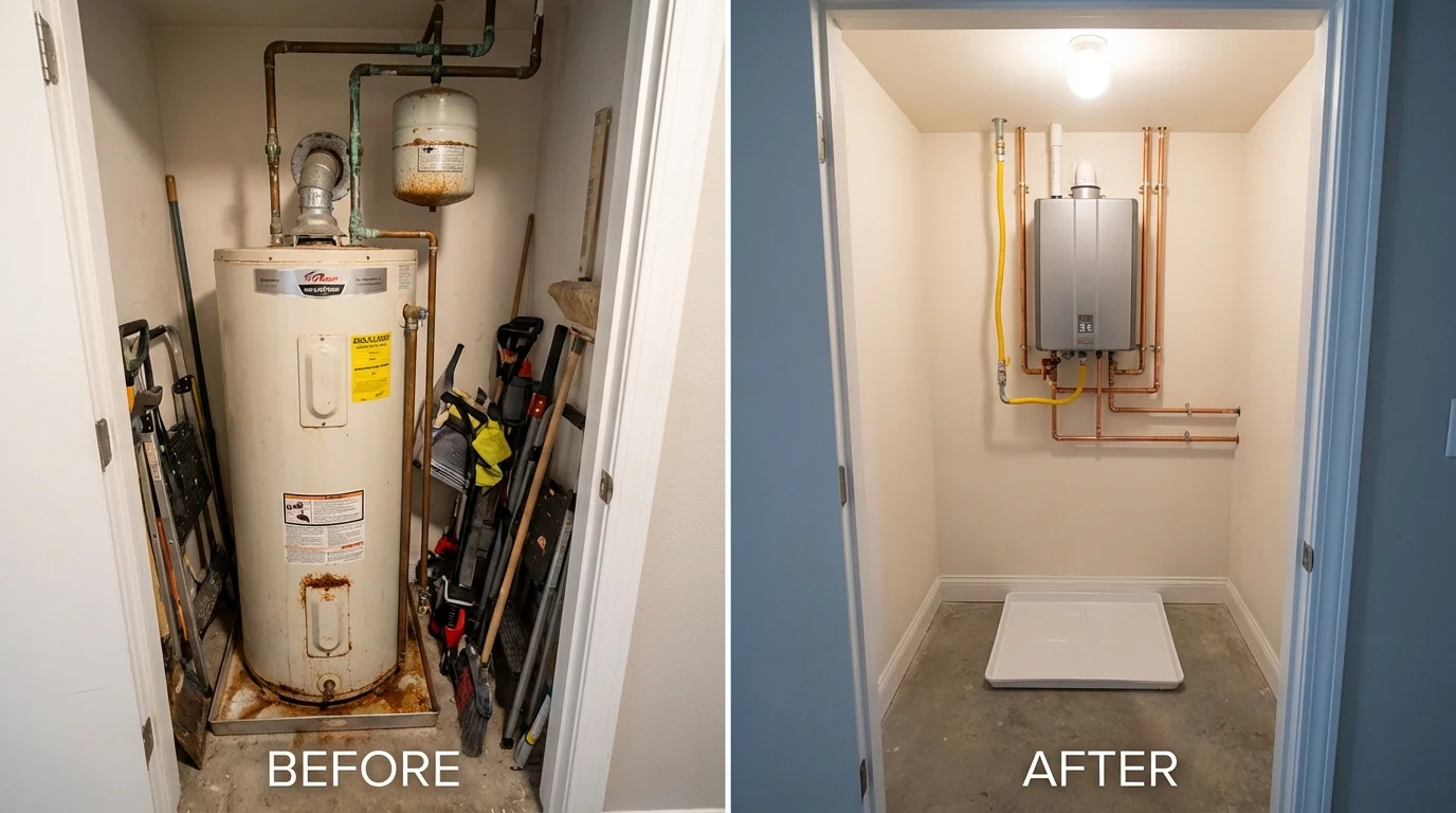 Tank water heater versus wall-mounted tankless unit comparison for Jeffersonville, OH homeowners