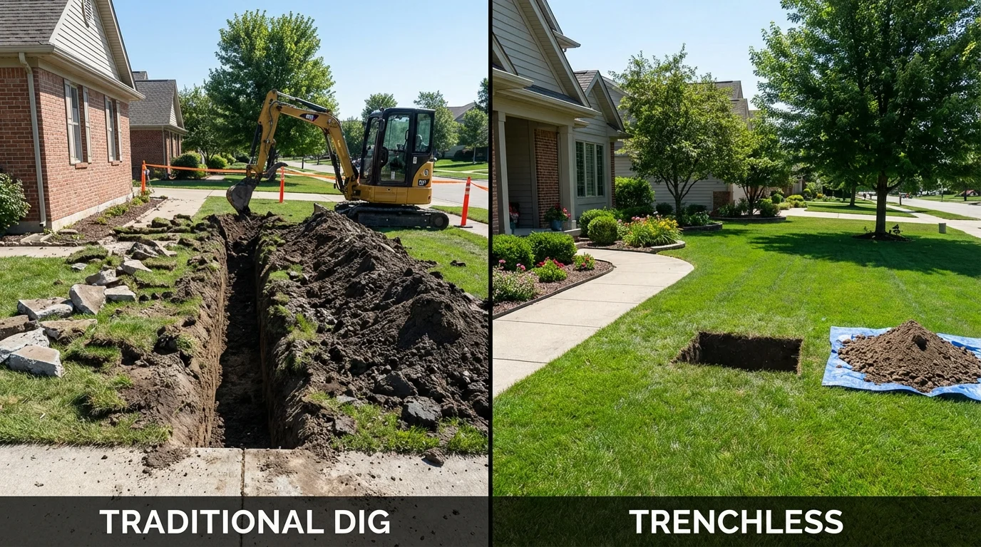 Trenchless sewer repair with minimal yard damage versus traditional excavation in Jeffersonville, OH